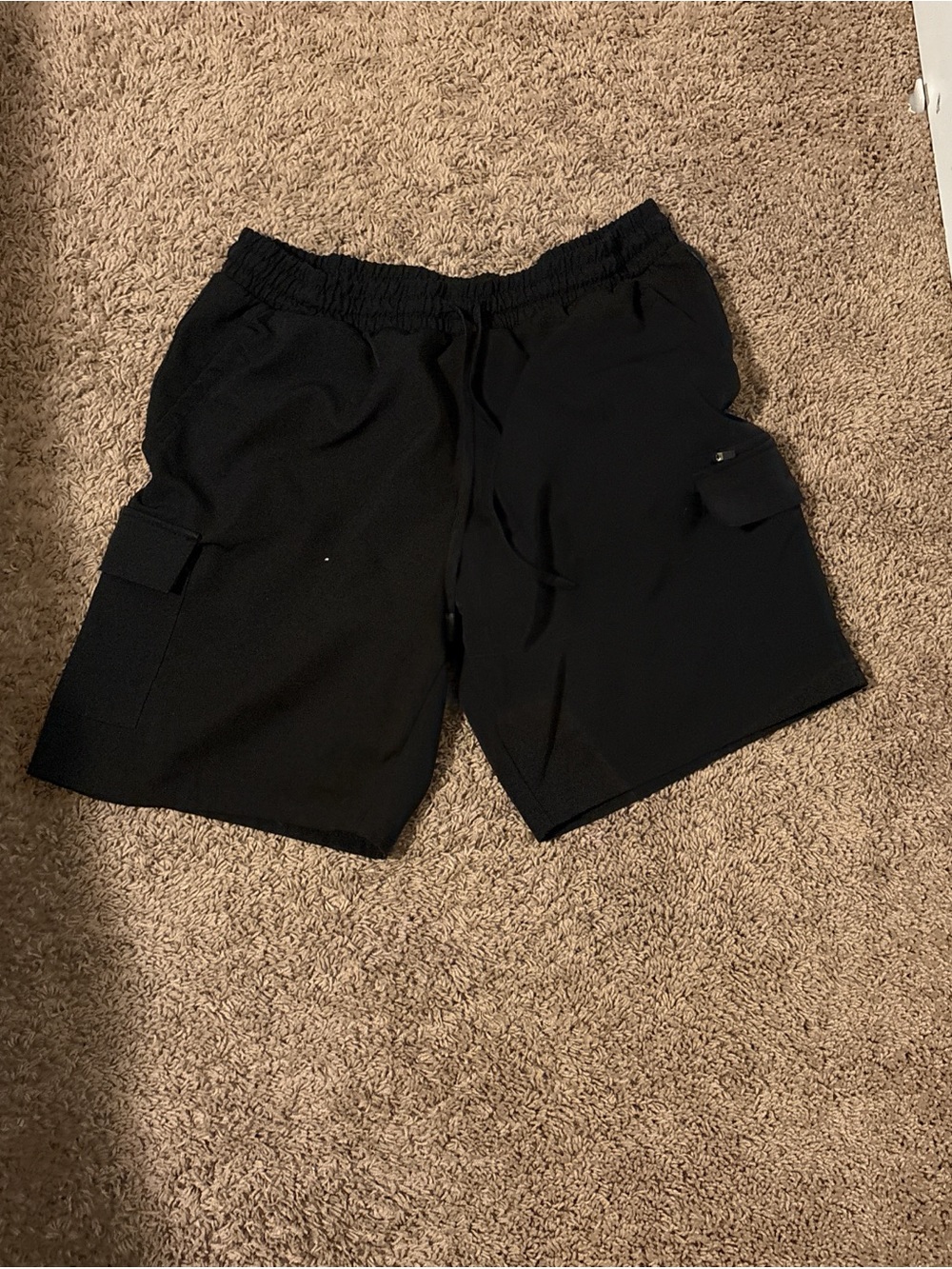 Men's Black Cargo Shorts with Elastic Waist
